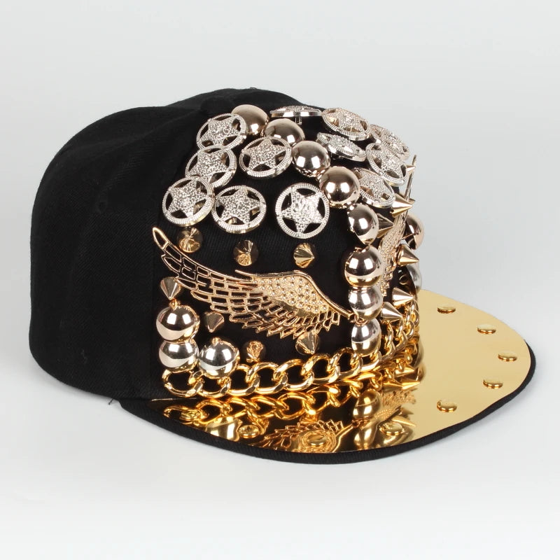 Punk Rivet Metal Brim Snapback Cap