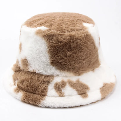 Cow Print Plush Bucket Hat