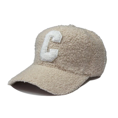 Lambswool Warm Autumn Winter Letter C Embroidery Baseball Cap