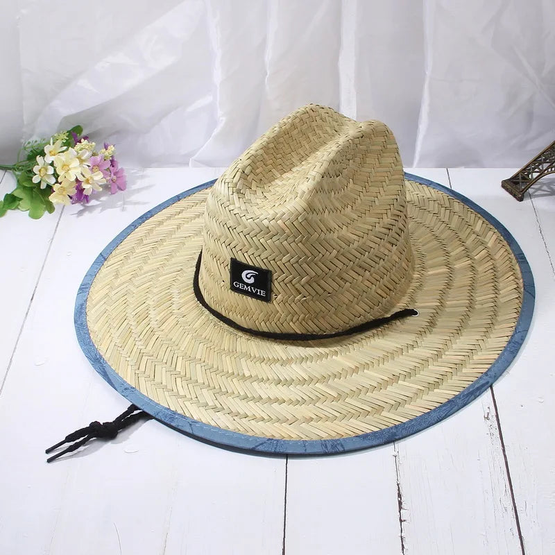 Fashion Straw Lifeguard Summer Beach Sun Hat Wide Brim