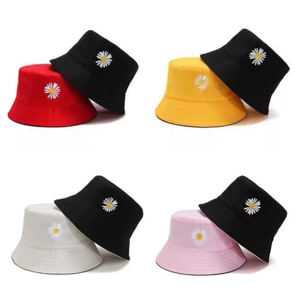 Double-Side Daisy Embroidery Bucket Hat Unisex