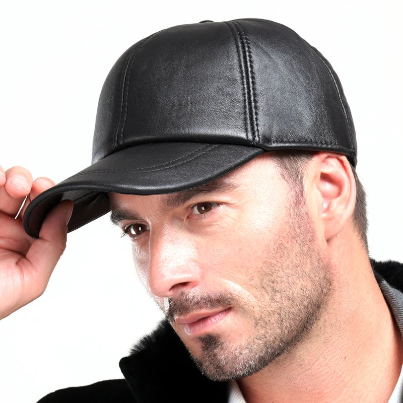 Sheepskin Leather Winter Baseball Cap
