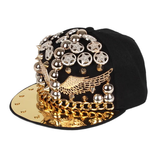 Punk Rivet Metal Brim Snapback Cap