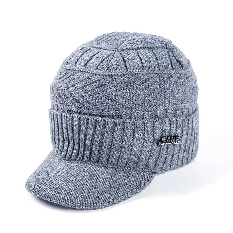 Fur-Lined Knitted Winter Beanie With Brim