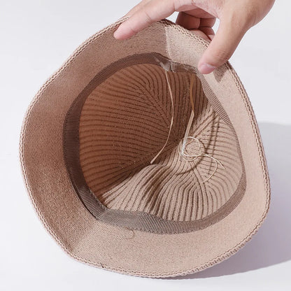 Korean Style Solid Color Knitted Bucket Hat for Women