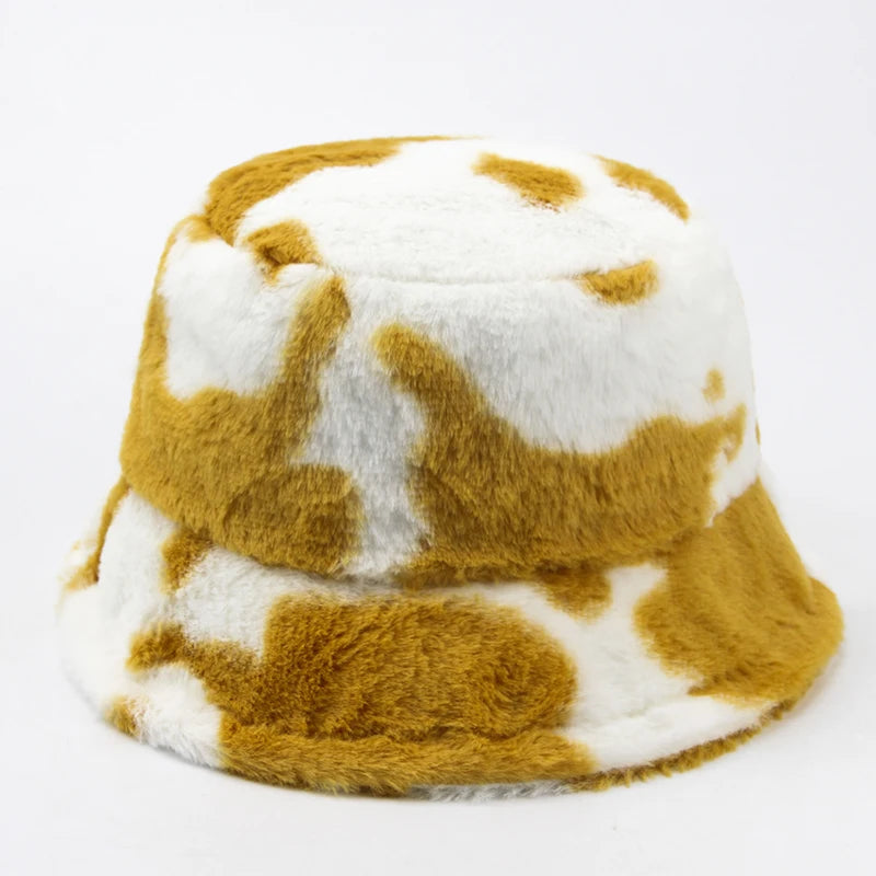 Cow Print Plush Bucket Hat