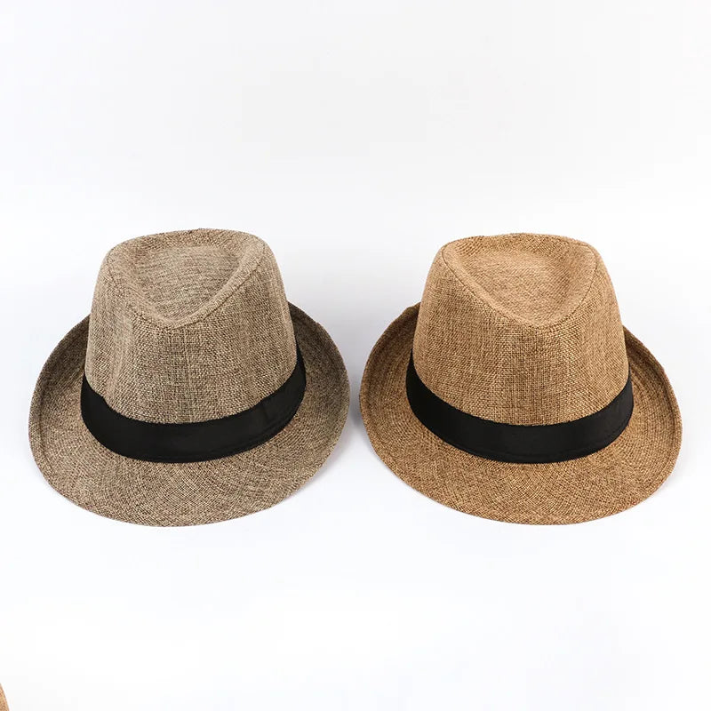 Men's Spring Summer Linen Jazz Fedora Classic Bowler Hat