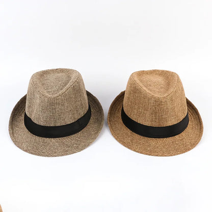 Men's Spring Summer Linen Jazz Fedora Classic Bowler Hat