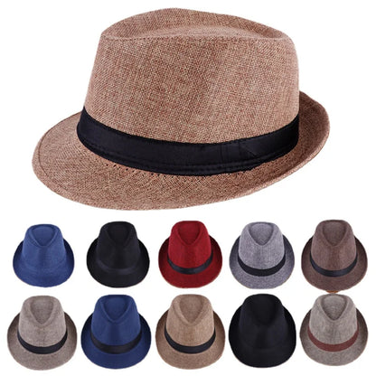 Men's Spring Summer Linen Jazz Fedora Classic Bowler Hat