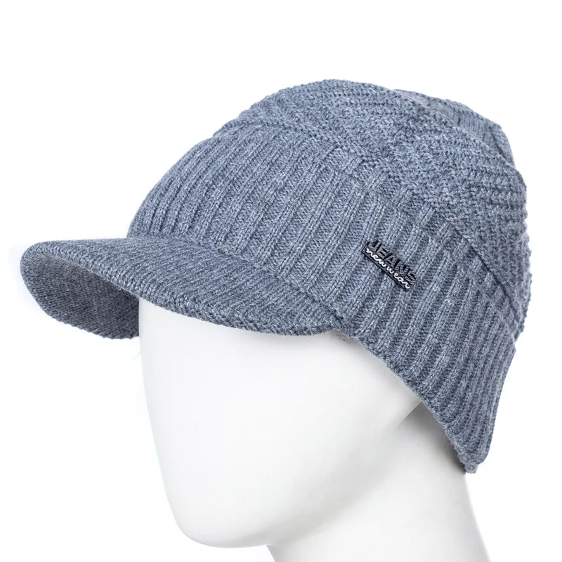 Fur-Lined Knitted Winter Beanie With Brim