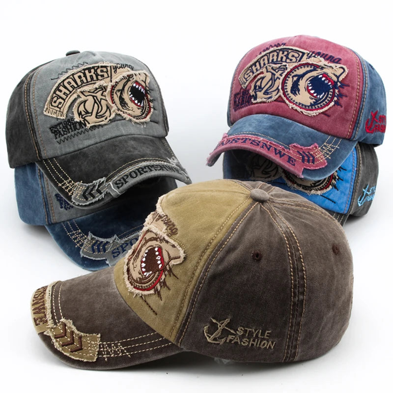 Cotton Shark Embroidered Casual Unisex Baseball Cap