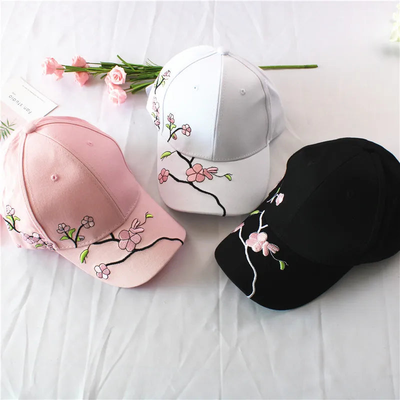 Plum Flower Embroidery Cotton Baseball Cap