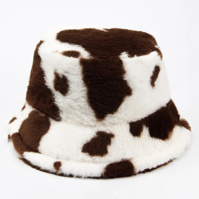 Cow Print Plush Bucket Hat