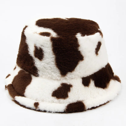 Cow Print Plush Bucket Hat