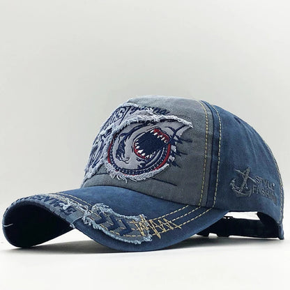 Shark Embroidered Cotton Snapback Baseball Cap