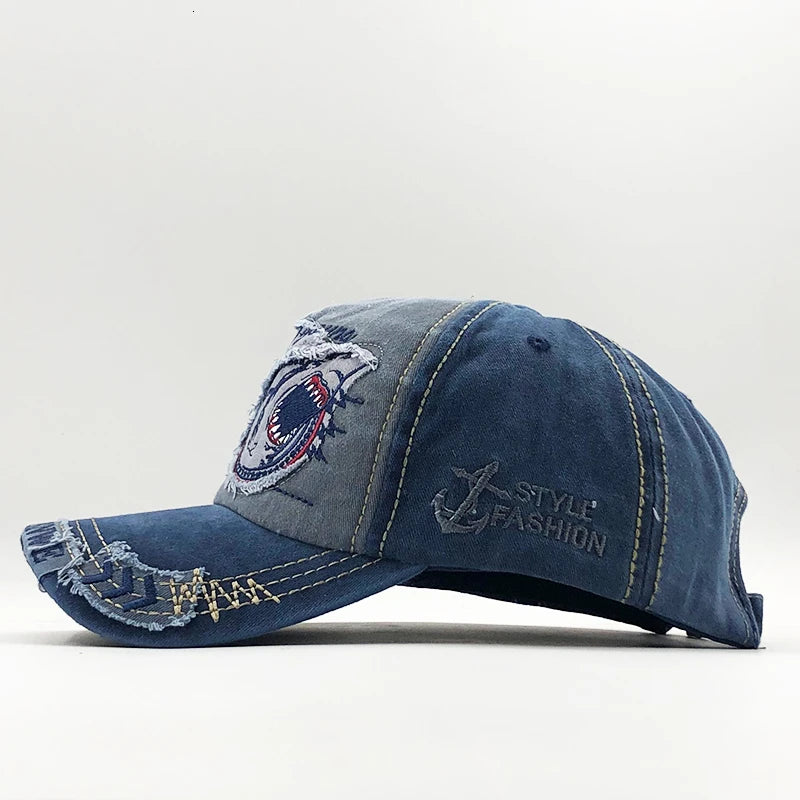 Shark Embroidered Cotton Snapback Baseball Cap