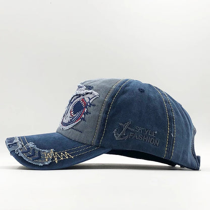 Shark Embroidered Cotton Snapback Baseball Cap