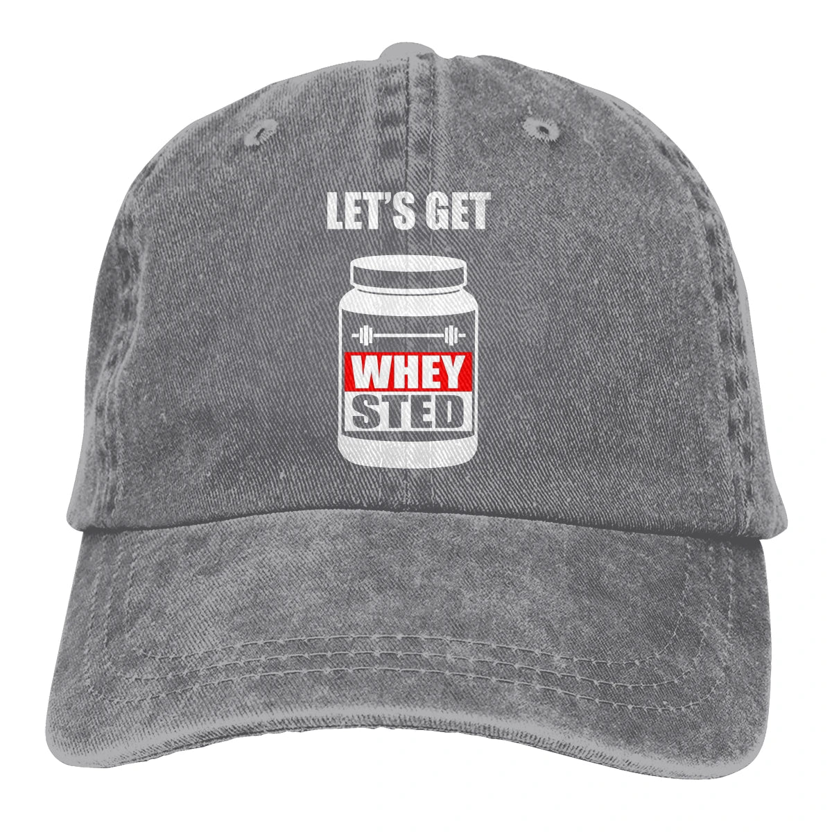 Lets Get Whey Sted Funny Gym Baseball Cap