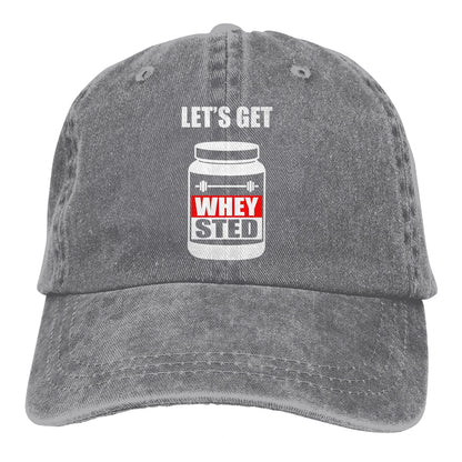 Lets Get Whey Sted Funny Gym Baseball Cap