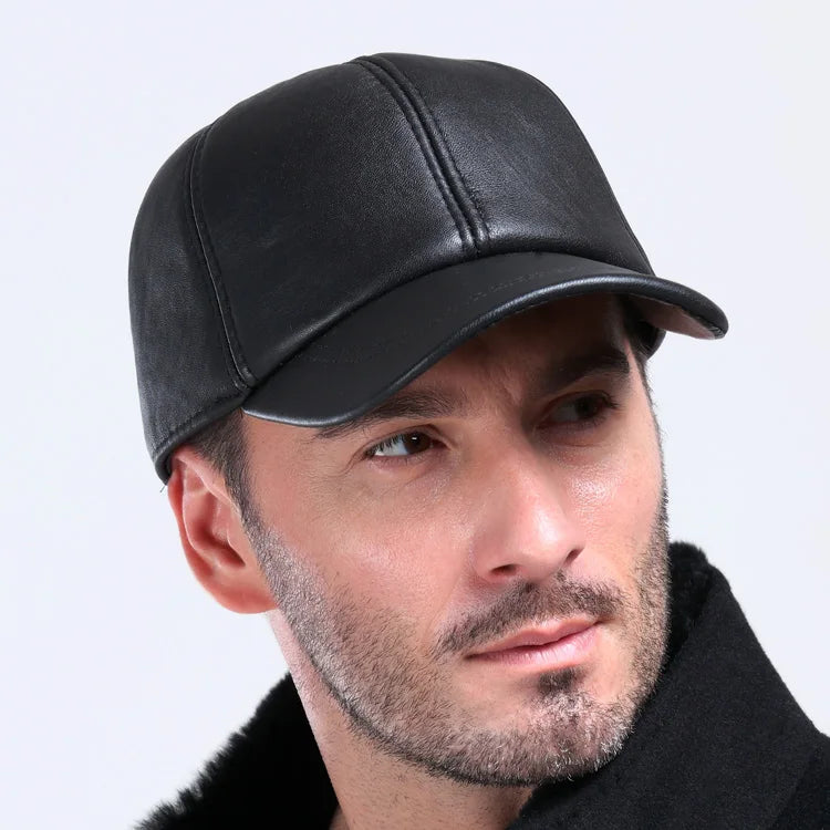 Sheepskin Leather Winter Baseball Cap