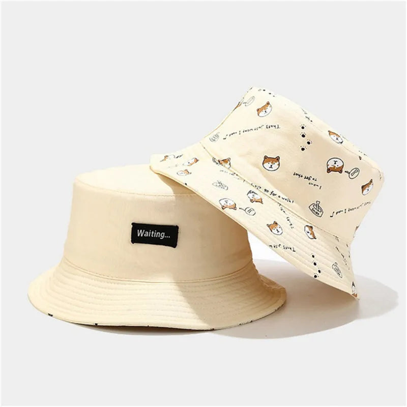 Unisex Cotton Double-Sided Dog Print Bucket Hat – Travel Sun Cap