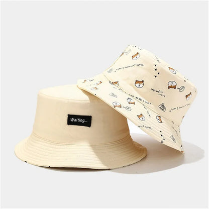 Unisex Cotton Double-Sided Dog Print Bucket Hat – Travel Sun Cap