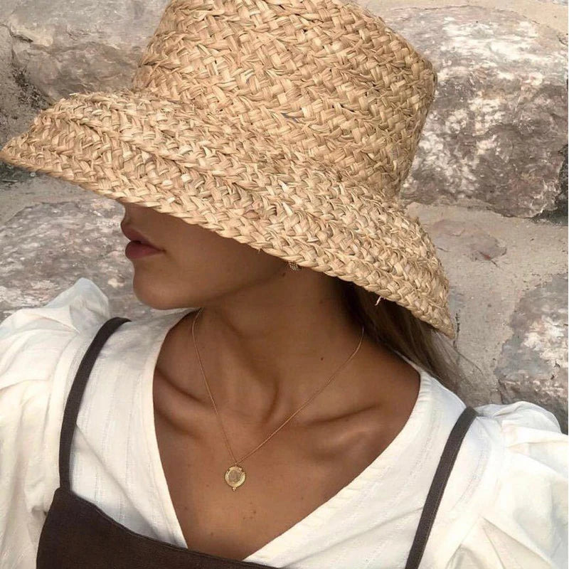 Women's Wide Brim Raffia Bucket Hat