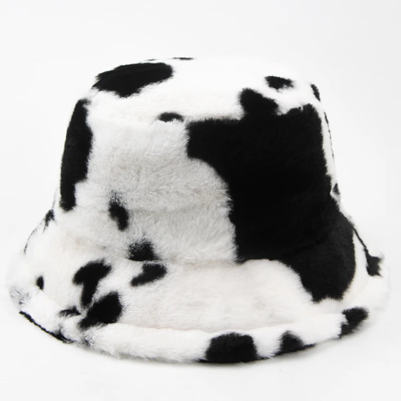 Cow Print Plush Bucket Hat