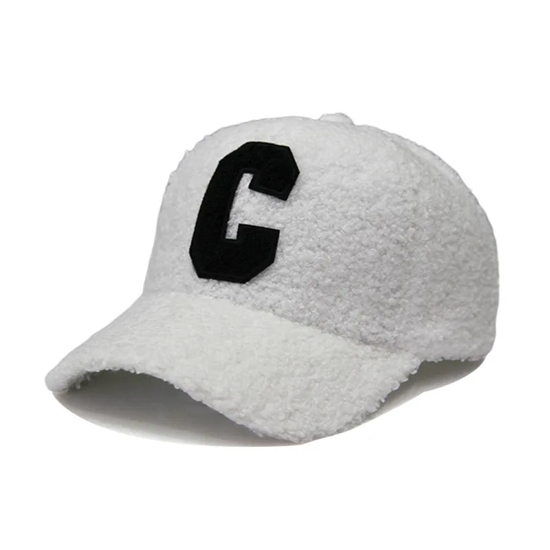Lambswool Warm Autumn Winter Letter C Embroidery Baseball Cap
