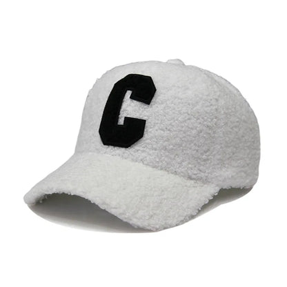 Lambswool Warm Autumn Winter Letter C Embroidery Baseball Cap