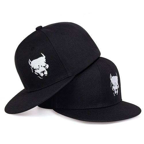 Dog Head Embroidery Hip Hop Snapback Cap