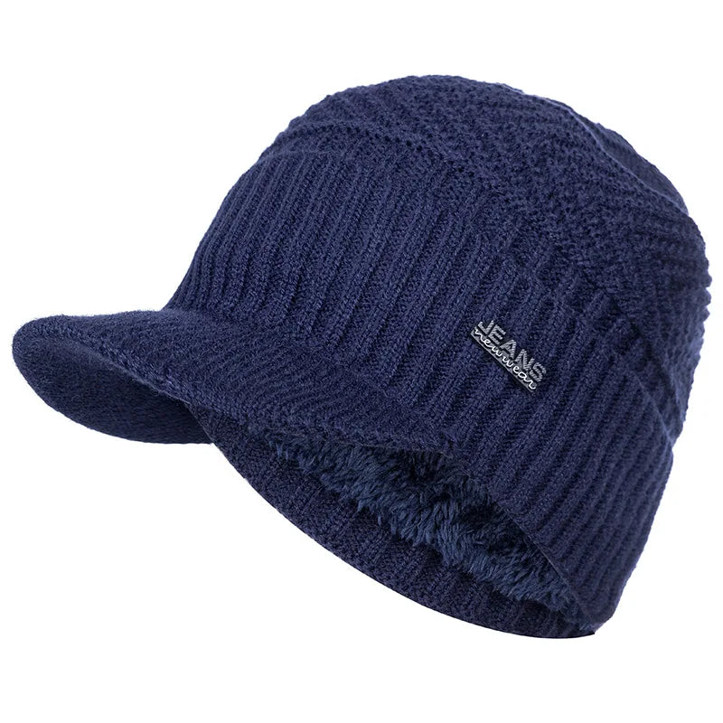 Fur-Lined Knitted Winter Beanie With Brim