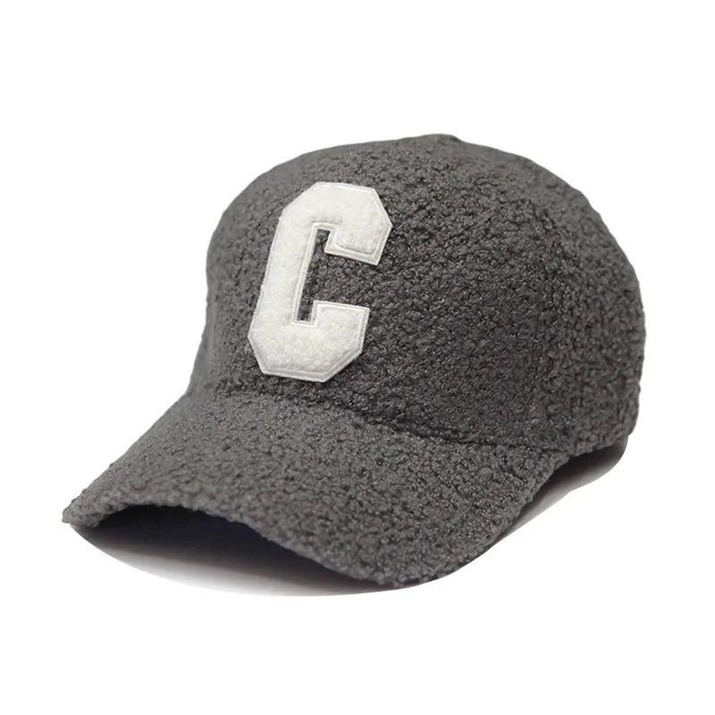 Lambswool Warm Autumn Winter Letter C Embroidery Baseball Cap