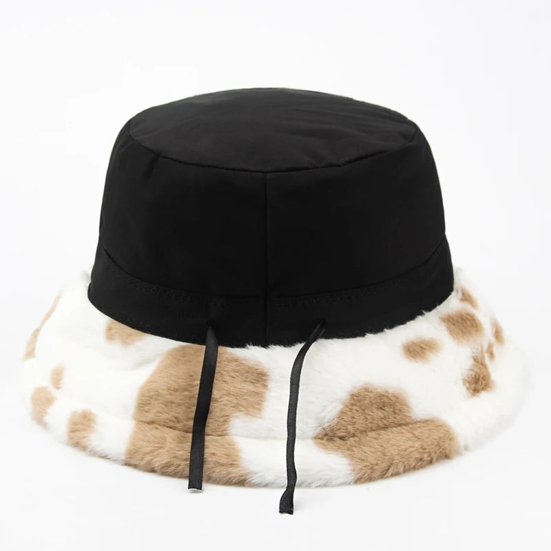 Cow Print Plush Bucket Hat