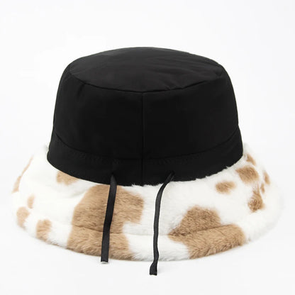 Cow Print Plush Bucket Hat