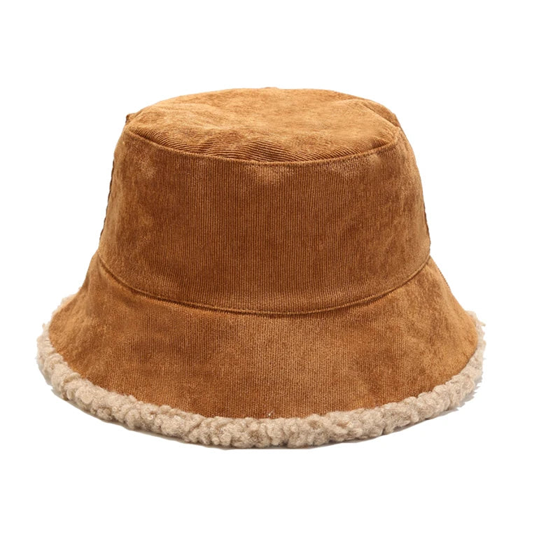 Reversible Corduroy Faux Fur Bucket Hat