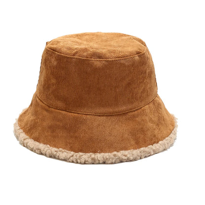 Reversible Corduroy Faux Fur Bucket Hat