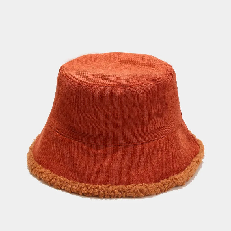 Reversible Corduroy Faux Fur Bucket Hat