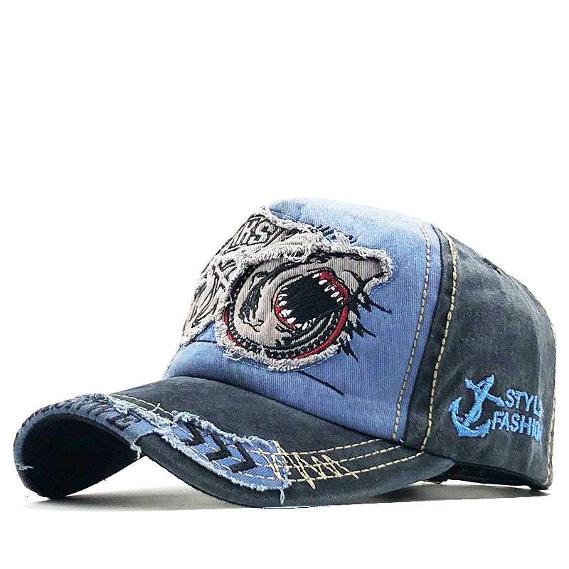 Shark Embroidered Cotton Snapback Baseball Cap