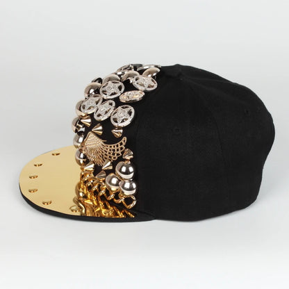 Punk Rivet Metal Brim Snapback Cap