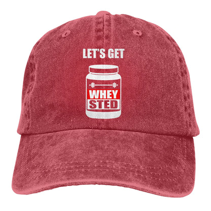 Lets Get Whey Sted Funny Gym Baseball Cap
