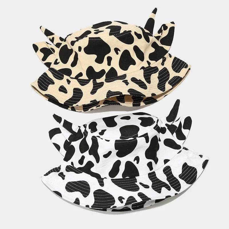 Cotton Cartoon Cow Print Outdoor Travel Bucket Hat