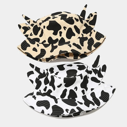 Cotton Cartoon Cow Print Outdoor Travel Bucket Hat