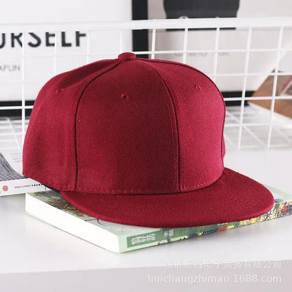 Solid Flat Brim Plain Snapback Cap For Street Dance