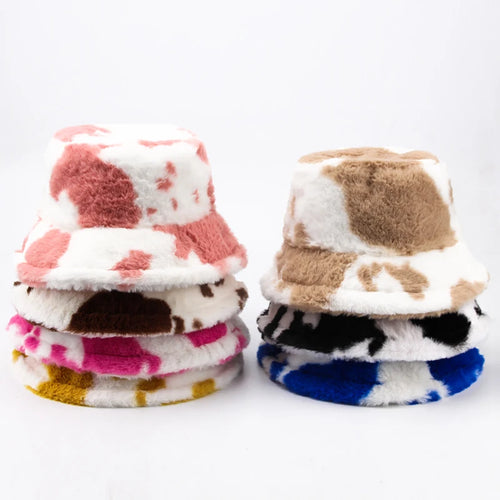 Cow Print Plush Bucket Hat
