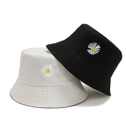 Double-Side Daisy Embroidery Bucket Hat Unisex