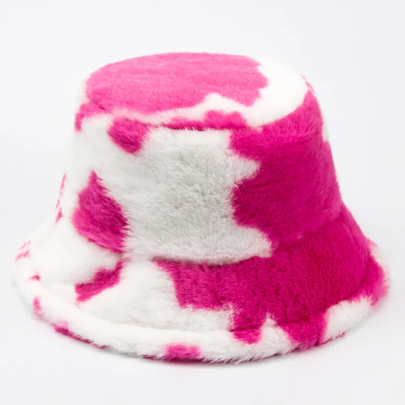 Cow Print Plush Bucket Hat