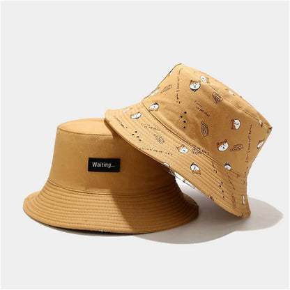Unisex Cotton Double-Sided Dog Print Bucket Hat – Travel Sun Cap
