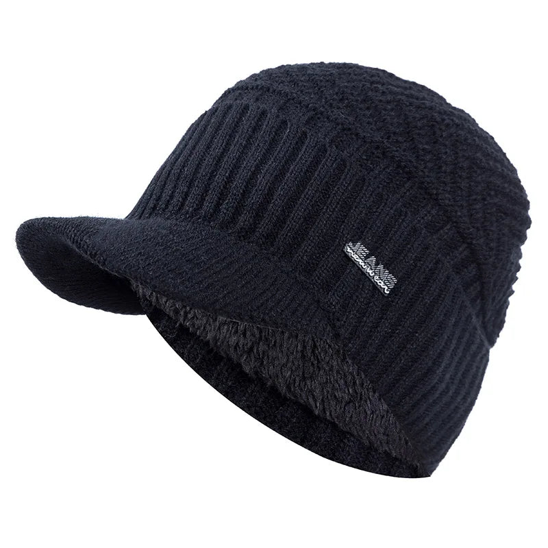 Fur-Lined Knitted Winter Beanie With Brim