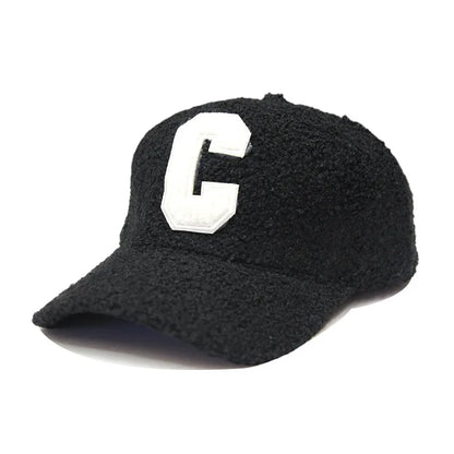 Lambswool Warm Autumn Winter Letter C Embroidery Baseball Cap